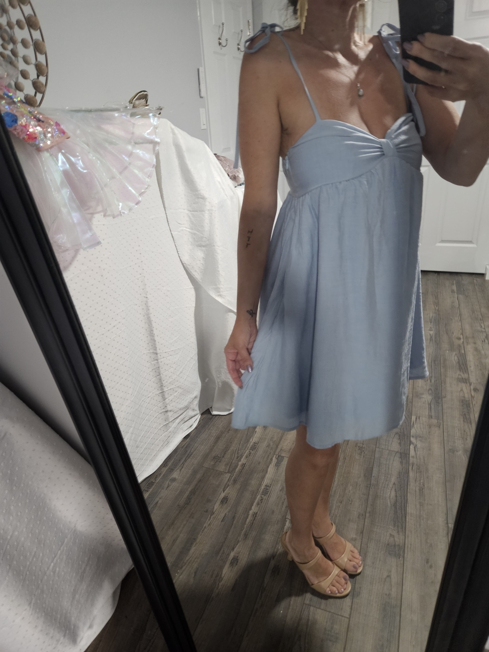 Source Unknown Light Blue Tie-Shoulder Mini Dress - Picture 4 of 6